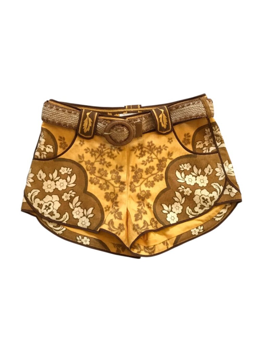 NWT Zimmermann Raie Mini Shorts Womens 0 XS Yellow Gold Brown Floral Linen NEW - Picture 6 of 14